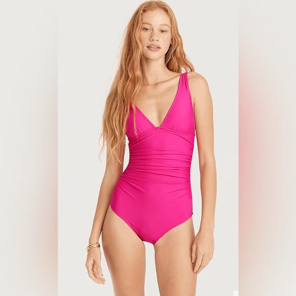 J. Crew Other - NWT J. Crew Ruched V-Neck One-Piece Fuscia Pink Size 10
